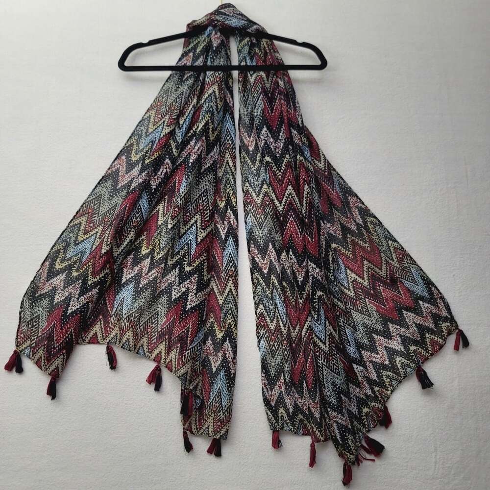 Unbranded Chevron Tassel Scarf Multi Color Boho Zig Zag